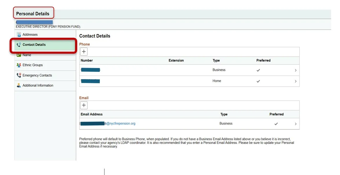 Personal Details screen with Contact Details highlighted.